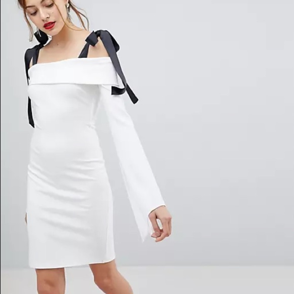 ASOS John Zack Tall Bardot Mini Dress Tie Shoulder